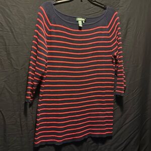 Ralph Lauren Navy and Red, 3/4 Sleeve, Size 2X-Large, women’s cotton sweater